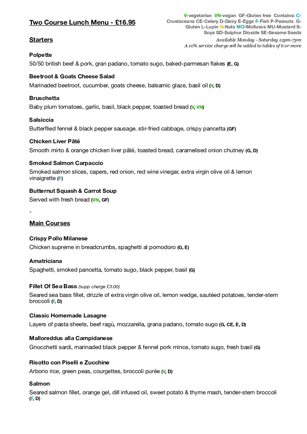 Menu - Valentino's Cardiff